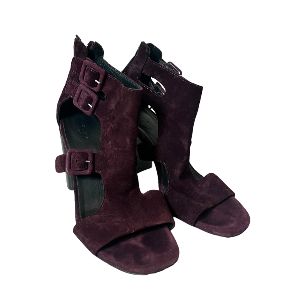 Rag and Bone Suede Cut Out Sandals Size 38.5 or 8 purple block‎ heel